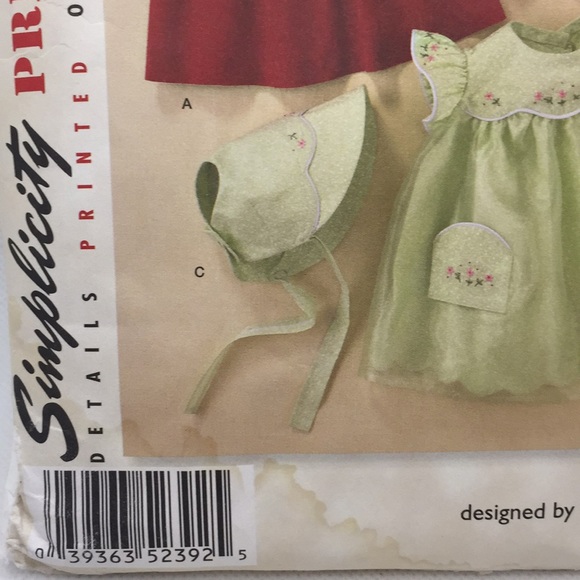 Simplicity 2392 Vintage 50’s Babies Dresses Bonnet Embroidery 7-24 lbs Uncut - Picture 8 of 11